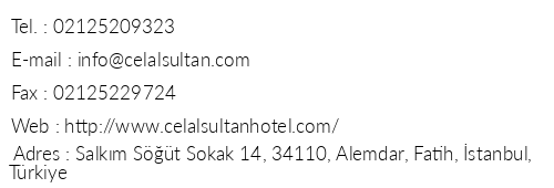 Celal Sultan Hotel telefon numaralar, faks, e-mail, posta adresi ve iletiim bilgileri